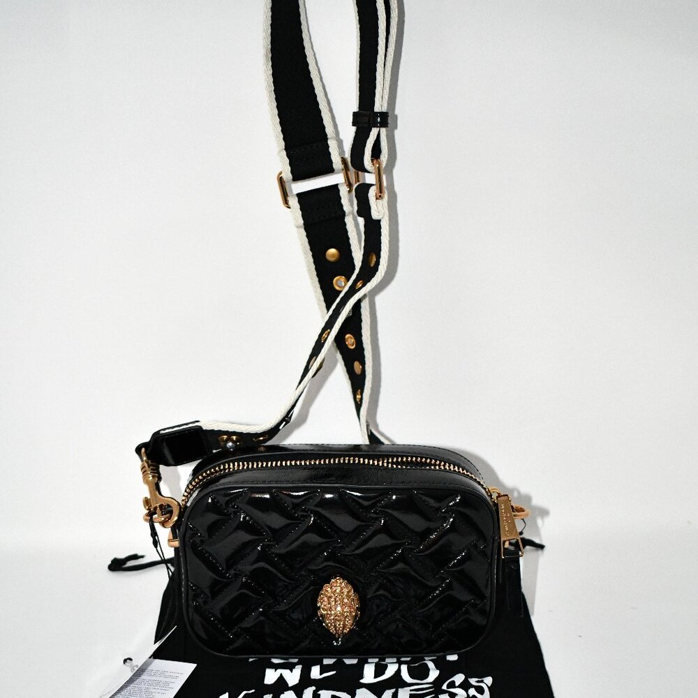 Kurt Geiger Kensington SMALL Studded Strap Quilted Camera Crossbody Black #90789